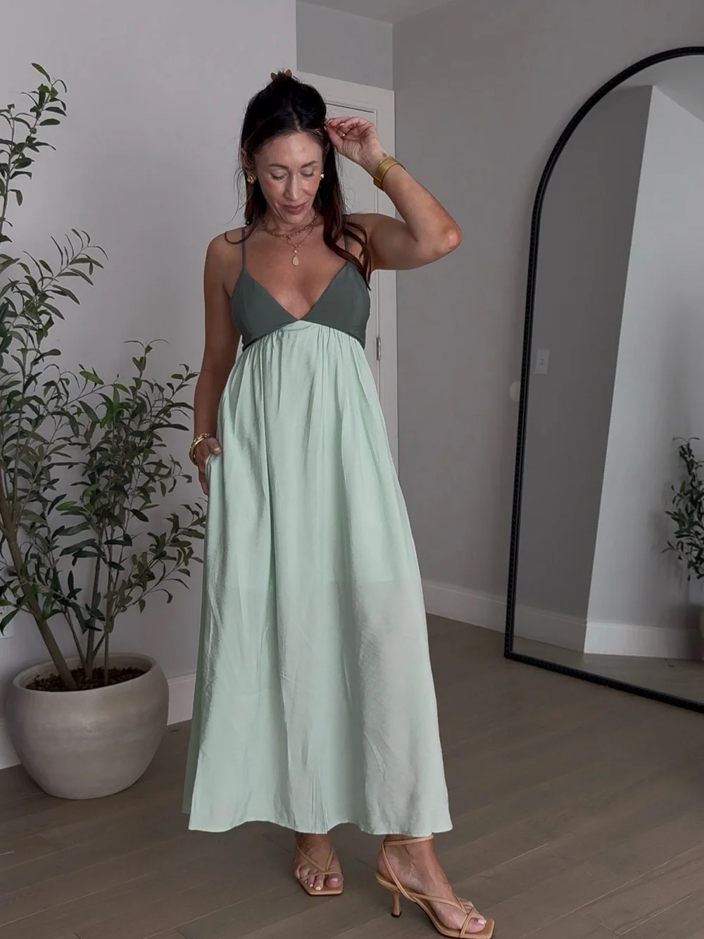 Abercrombie & Fitch Two-Tone Sage Maxi Dress